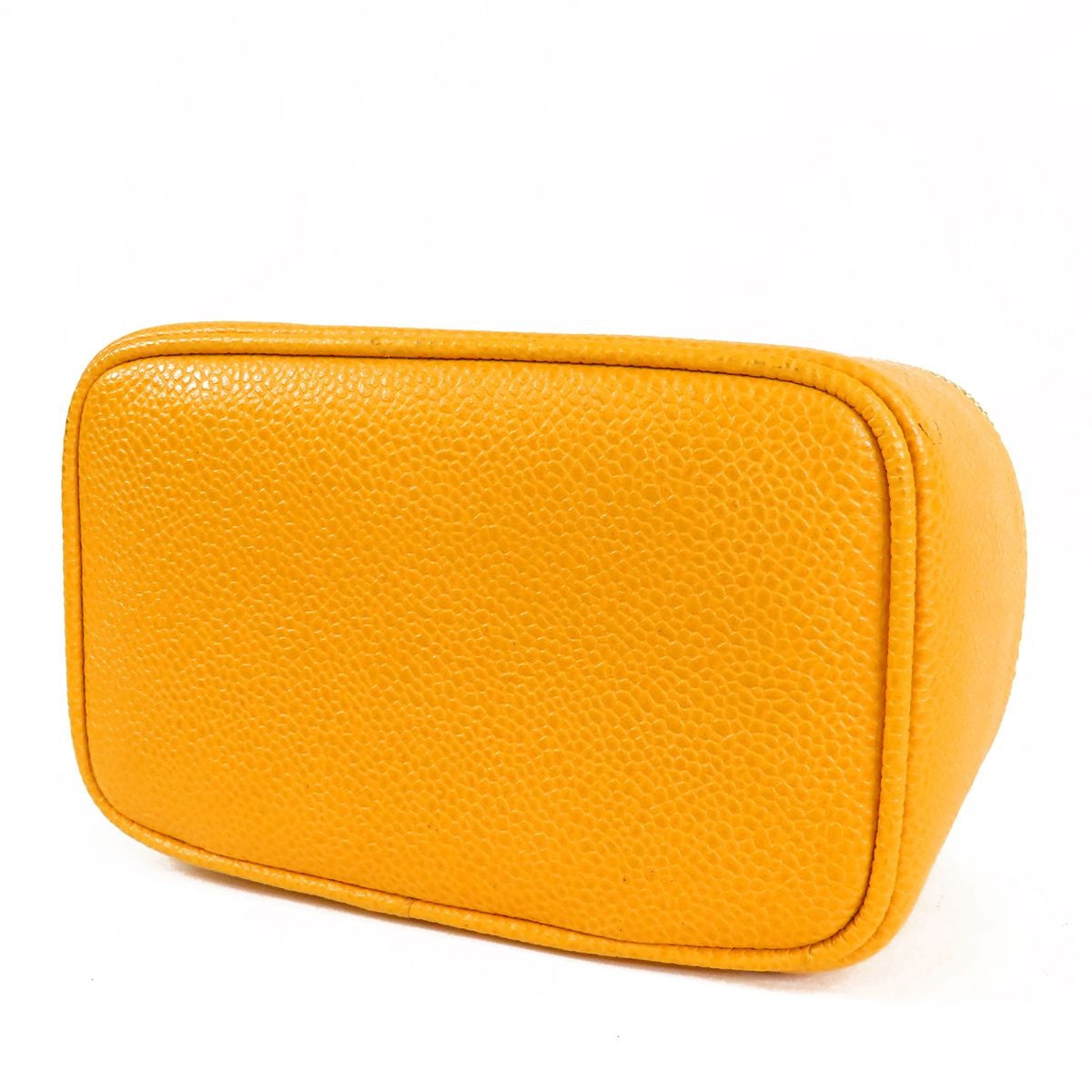 Chanel Vanity Handbag Mustard Gold Caviar Leather with Mirror Coco Stitch Pouch — view 3
