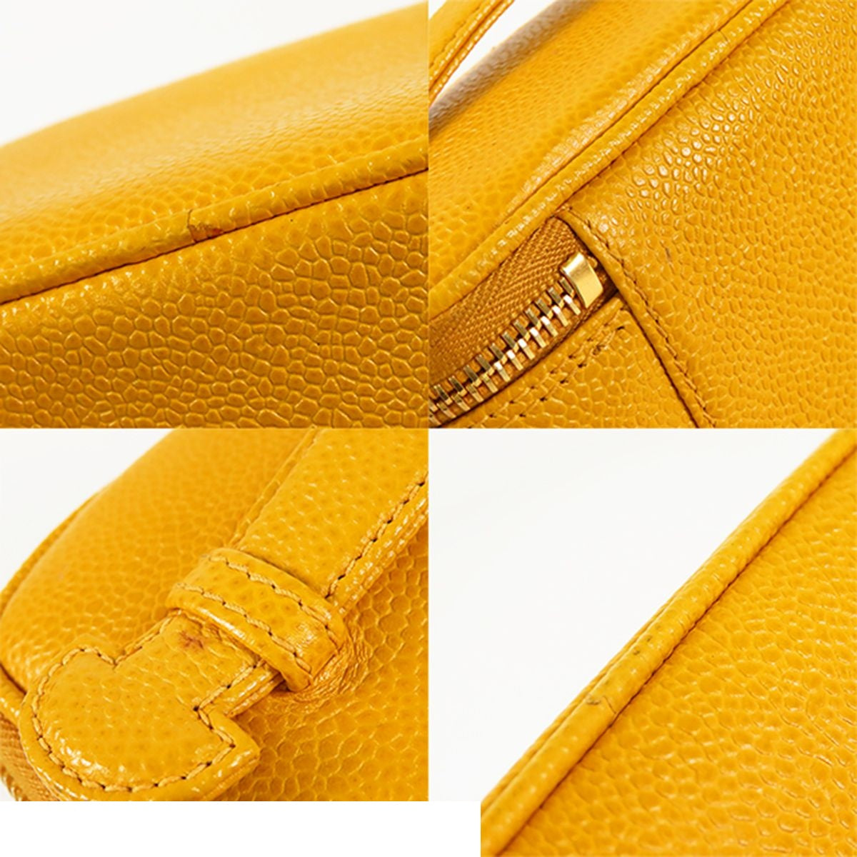 Chanel Vanity Handbag Mustard Gold Caviar Leather with Mirror Coco Stitch Pouch — view 6