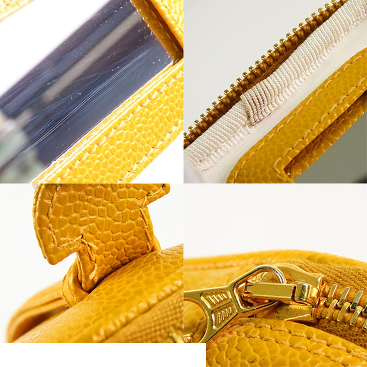 Chanel Vanity Handbag Mustard Gold Caviar Leather with Mirror Coco Stitch Pouch — view 7