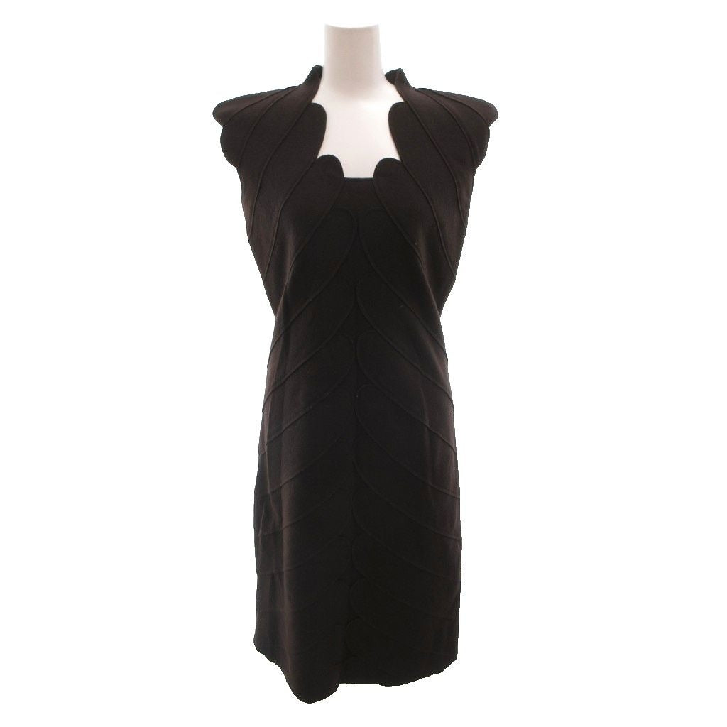 Fendi Dress Scallop Sleeveless Long Wool 42 Brown