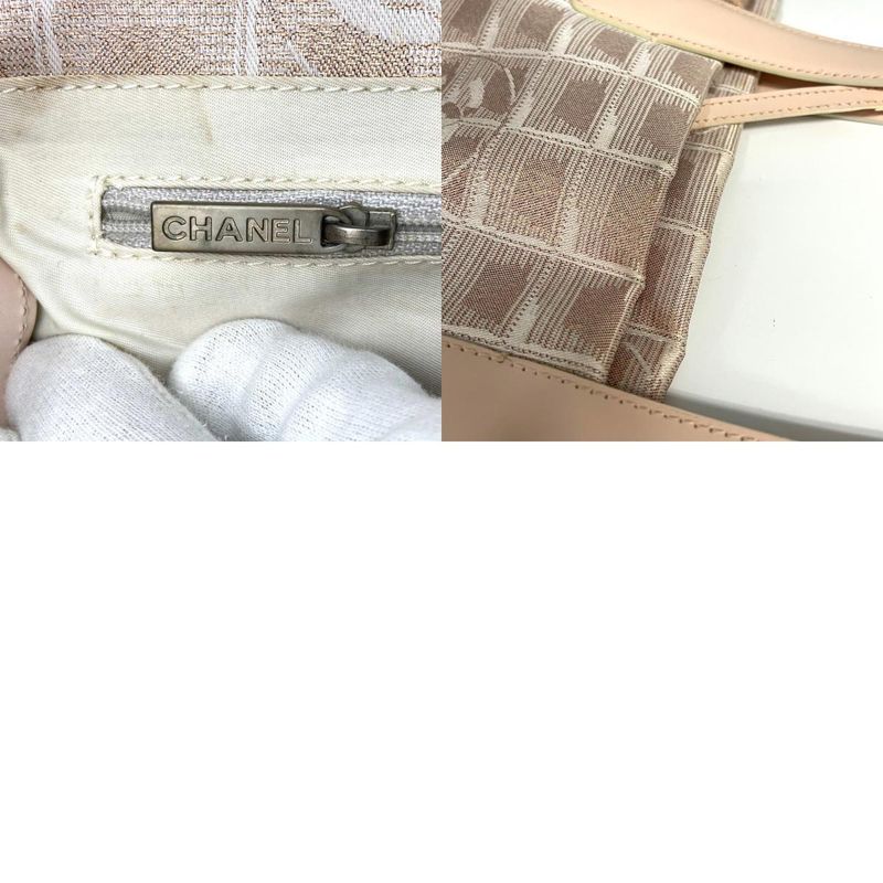 Chanel New Travel PM Tote Bag One Shoulder Nylon Leather Metallic Pink Beige
