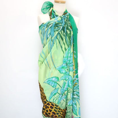 Hermes Pareo Large Shawl 100% Cotton Jungle Leopard Panther Hermes