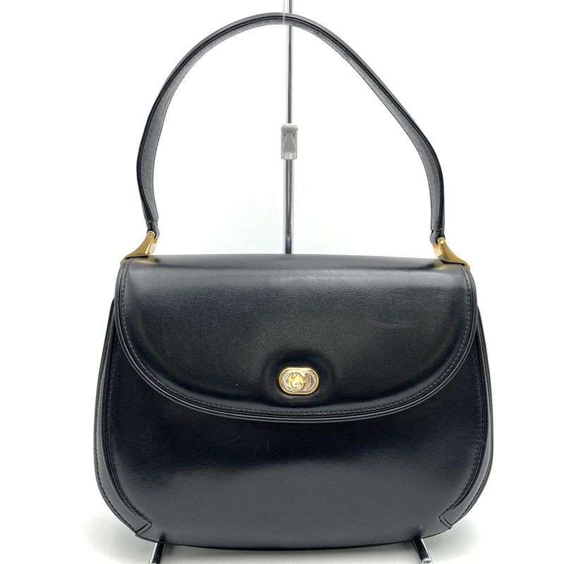Gucci Handbag Black Leather Ladies Men Fashion Branded