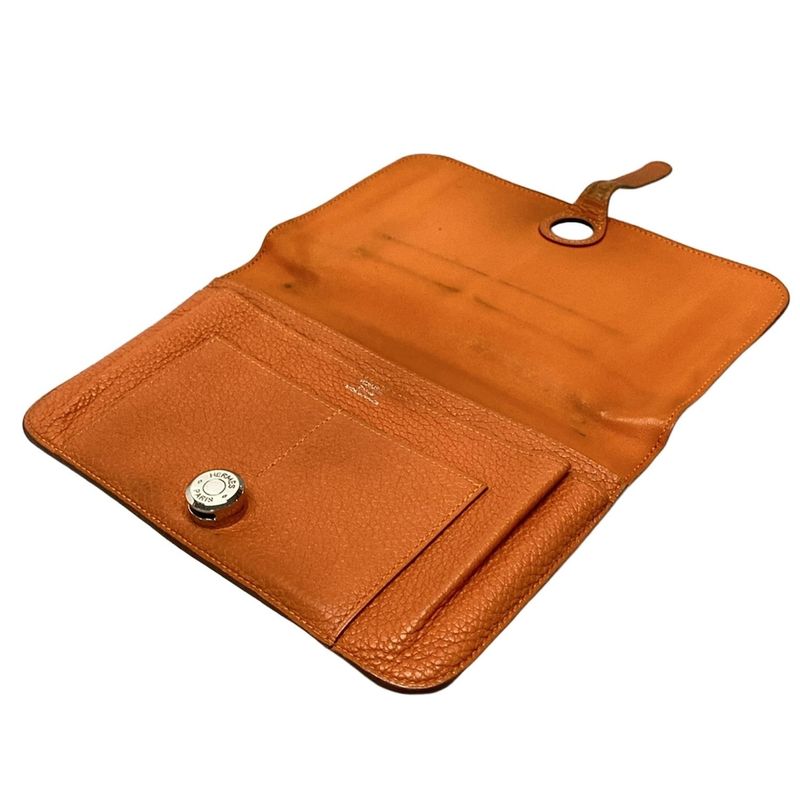 Hermes Dogon GM Orange Silver Hardware Leather Long Wallet