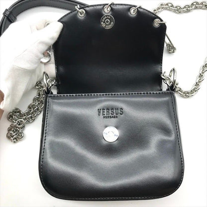 Versace Versus Super Safety Chain Shoulder Bag Black Leather