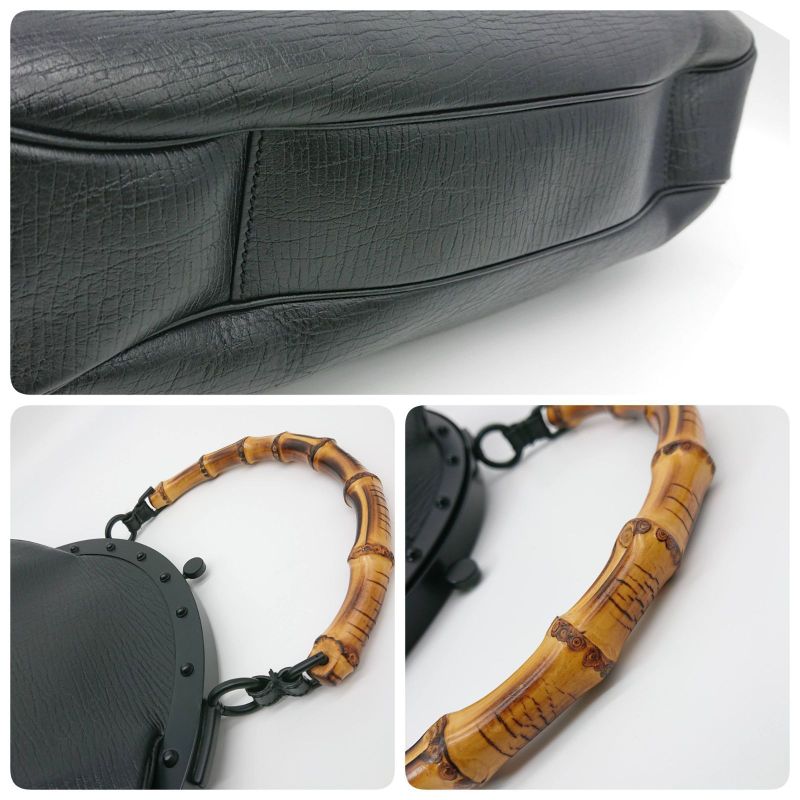 Gucci Bamboo Clasp Handbag Black Leather