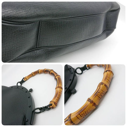 Gucci Bamboo Clasp Handbag Black Leather