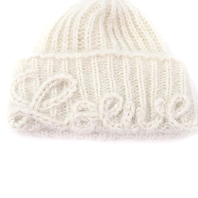 LOEWE F811487x36 Logo Design Mohair Blend Knit Cap Beanie Off White Made In