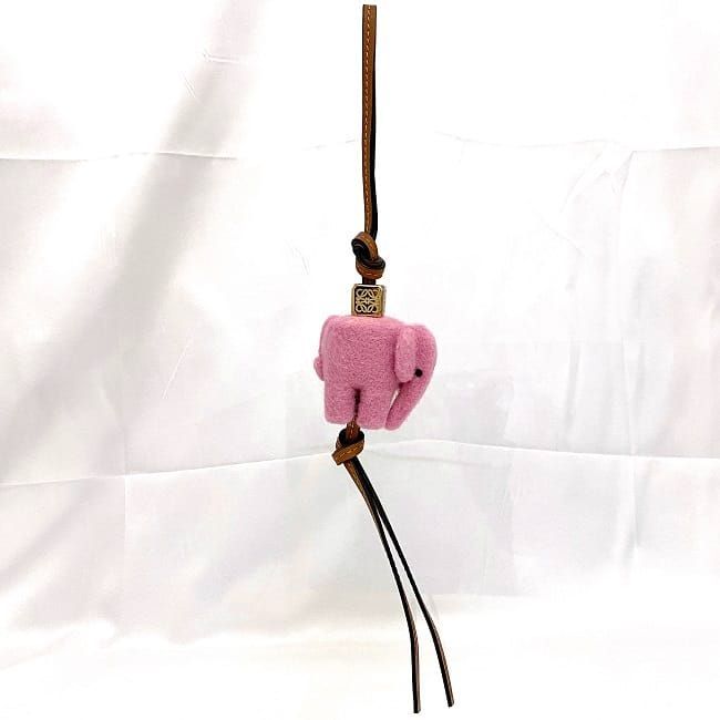 Loewe Elephant Bag Charm Pink Brown Anagram