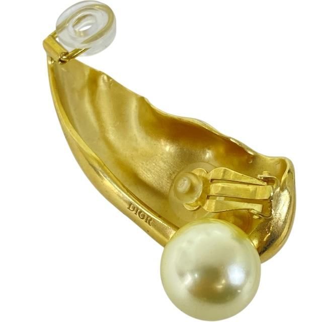 Christian DIOR Ear Cuff Earrings Pearl GP Gold White One Ear
