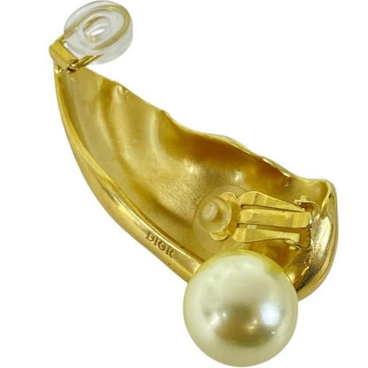 Christian DIOR Ear Cuff Earrings Pearl GP Gold White One Ear