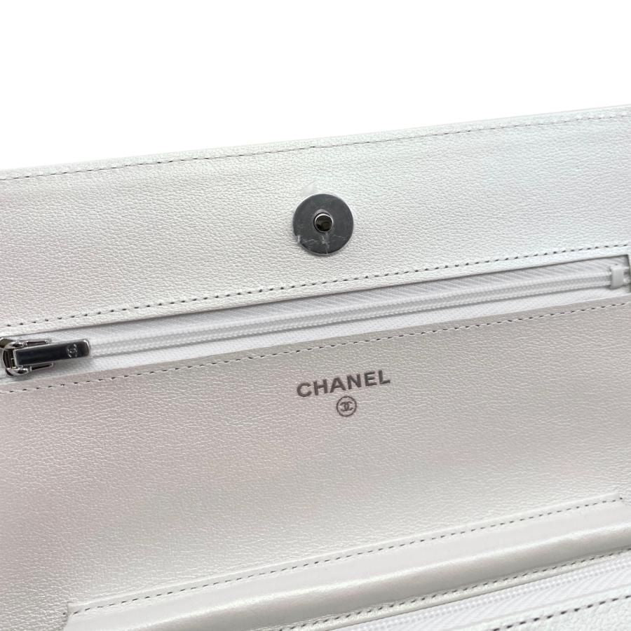 Chanel Shoulder Bag Ribbon Chain Wallet Matelasse Lambskin Coco Mark Pearly