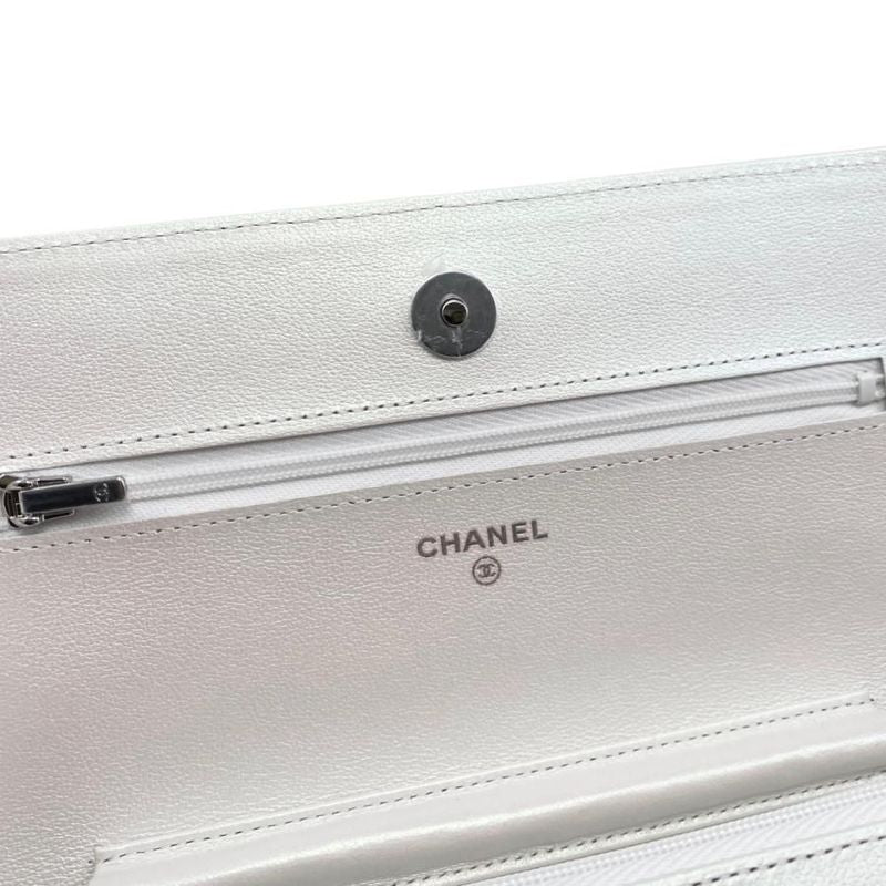Chanel Shoulder Bag Ribbon Chain Wallet Matelasse Lambskin Coco Mark Pearly