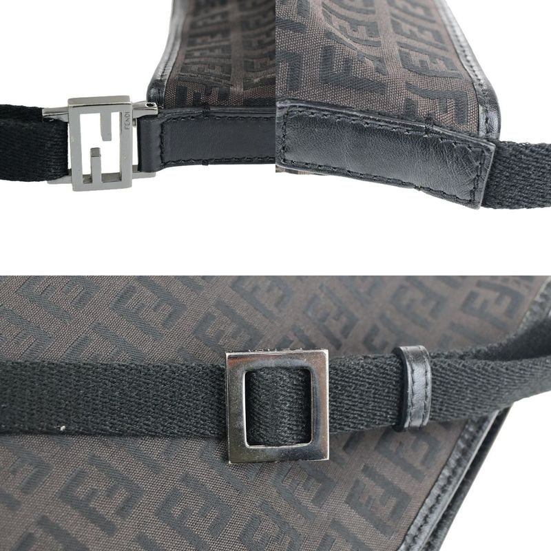 Fendi Shoulder Bag Zucca Pattern Canvas Leather Brown 32ka326