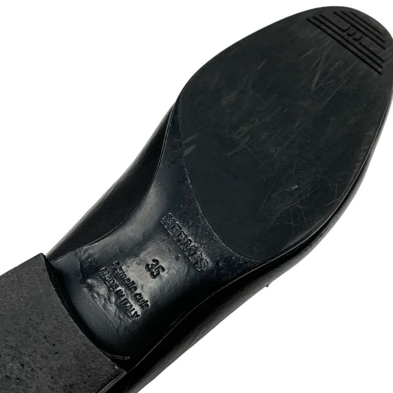 Hermes Paris Loafers Shoes Leather Black Silver Moccasins Flat Shoes Hhardware