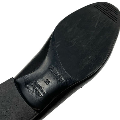 Hermes Paris Loafers Shoes Leather Black Silver Moccasins Flat Shoes Hhardware
