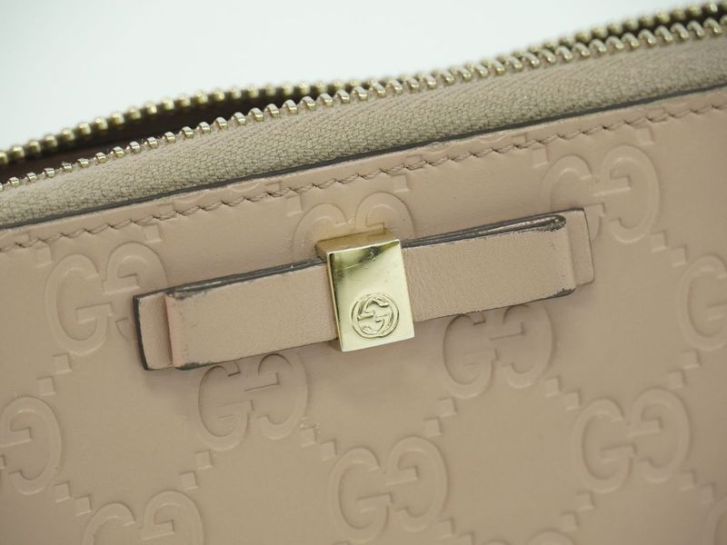 Authentic Gucci Ribbon Round Zipper Long Wallet Long Wallet Guccissima Leather