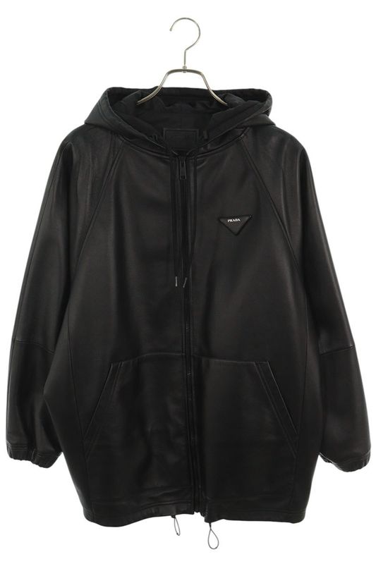 Prada 58a062 Triangle Patch Hooded Leather Jacket Women 38