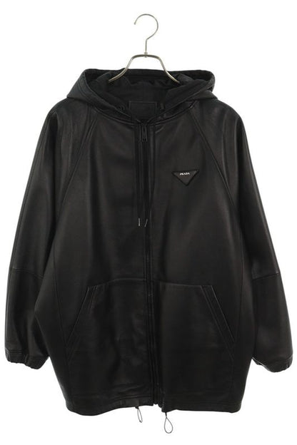 Prada 58a062 Triangle Patch Hooded Leather Jacket Women 38