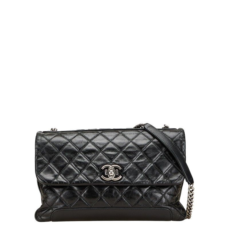 Chanel Coco Mark Matelasse Crossbody Chain Shoulder Bag Black Leather Women