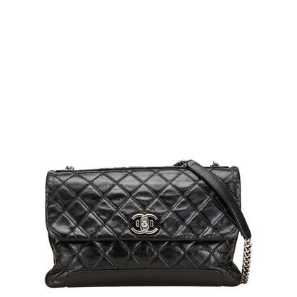 Chanel Coco Mark Matelasse Crossbody Chain Shoulder Bag Black Leather Women