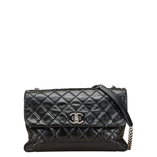 Chanel Coco Mark Matelasse Crossbody Chain Shoulder Bag Black Leather Women