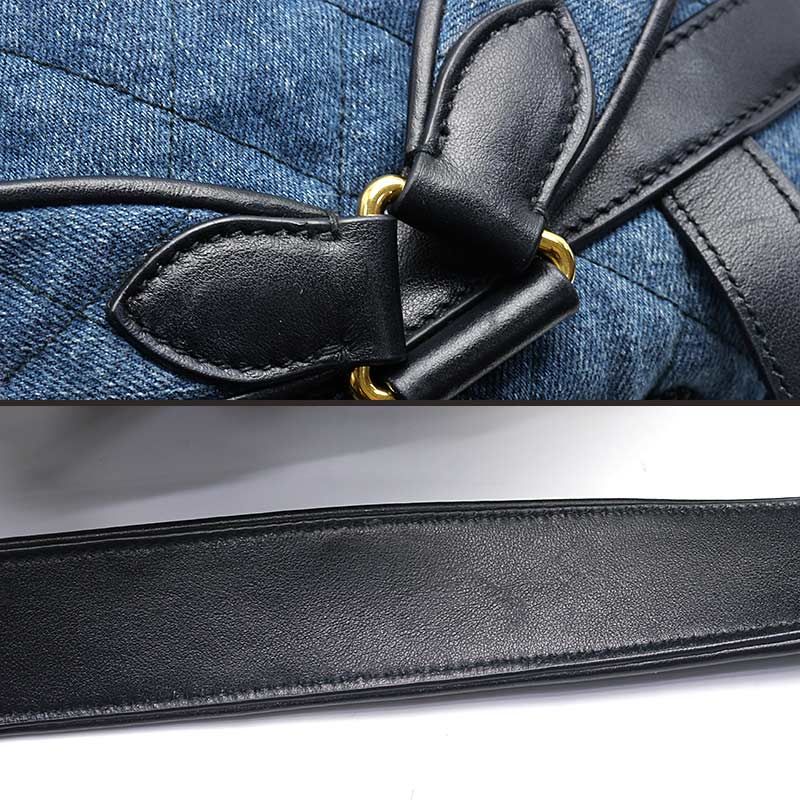 Prada Backpack 1bz677 Denim Quilted Embroidered *charm Missing