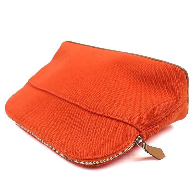 Hermes Bolide Pouch MM Cotton 100% H Logo Embroidery Leather Use Canvas