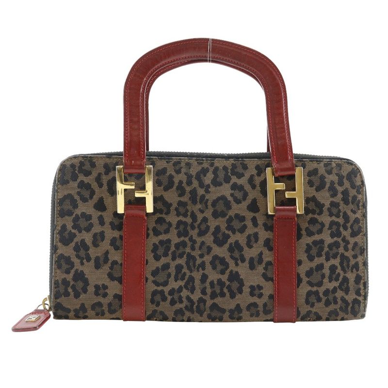 Fendi Wallet Bag Leopard Pattern Nylon Canvas Brown/red Ladies Handbag