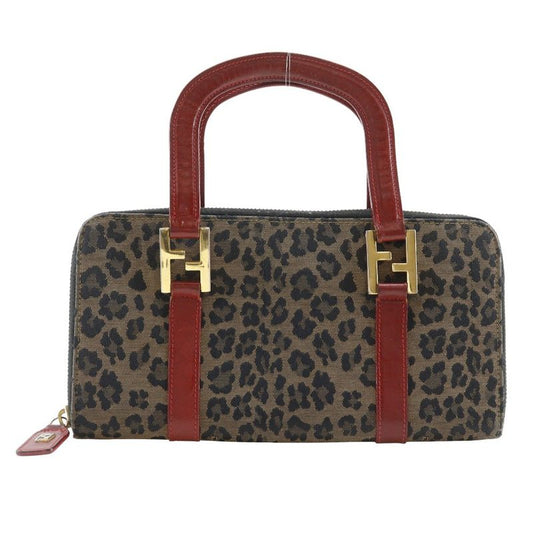 Fendi Wallet Bag Leopard Pattern Nylon Canvas Brown/red Ladies Handbag