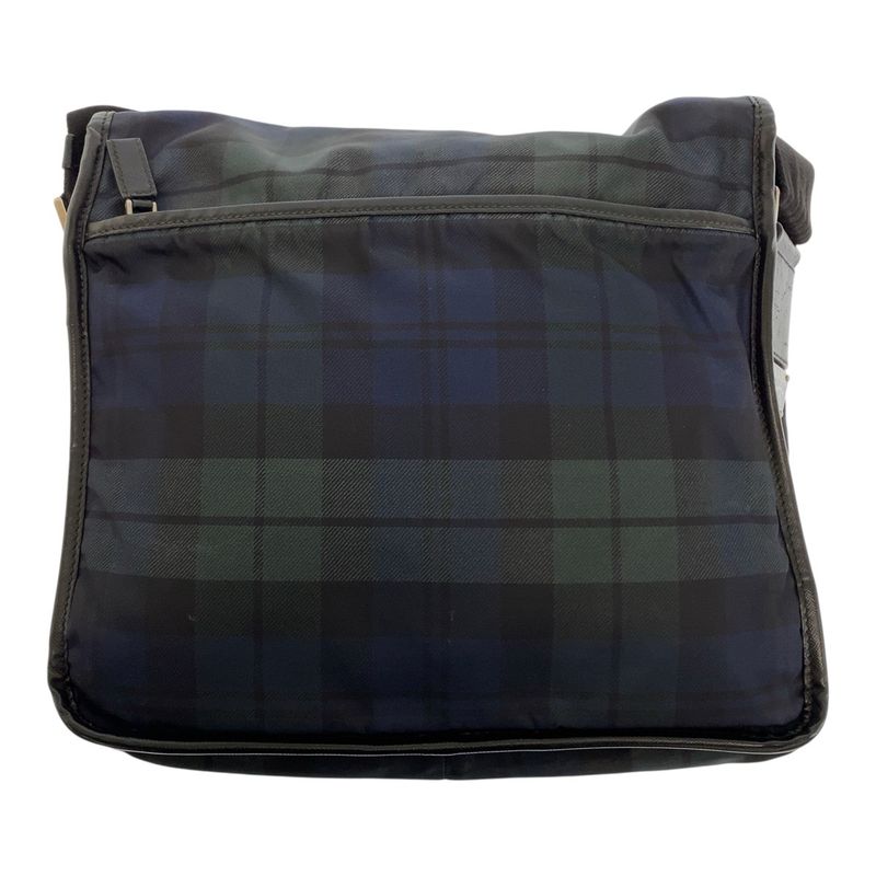 Prada Tessuto Triangle Logo Plate Checked Green Blue Black Silver Hardware