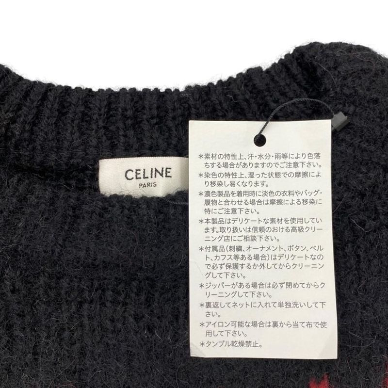Celine Sweater Fair Isle Logo Knit Crewneck 2aa80628s Size S 22aw Black Red