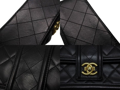 Chanel S Flap Chain Shoulder Bag CC Logo Lambskin Black Gold — view 8