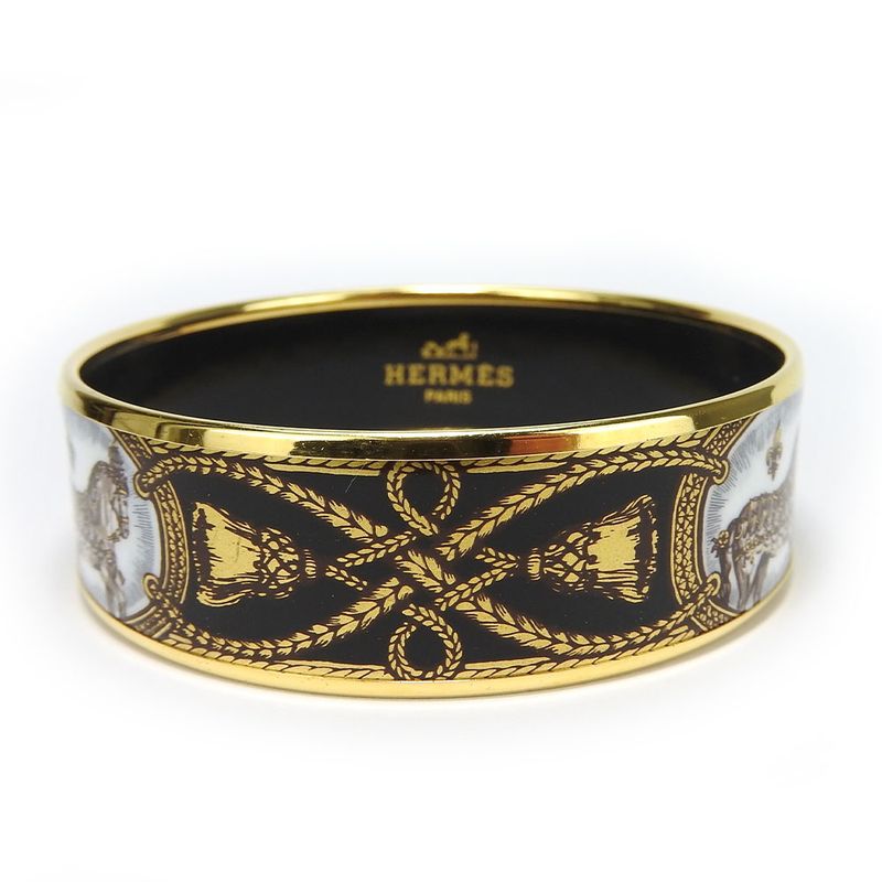 Hermes Bracelet Emile GM Metal Cloisonne Multicolor Gold Black Horse Jewelry