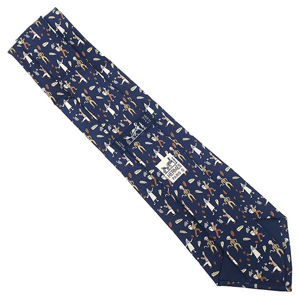 Hermes Necktie Fruit Picking Fallen Leaves 9cm (3.54in) Silk Blue and Brown