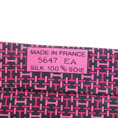 Hermes 5647 EA 100% Silk H Logo Motif Allover Pattern Regular Tie Navy Pink