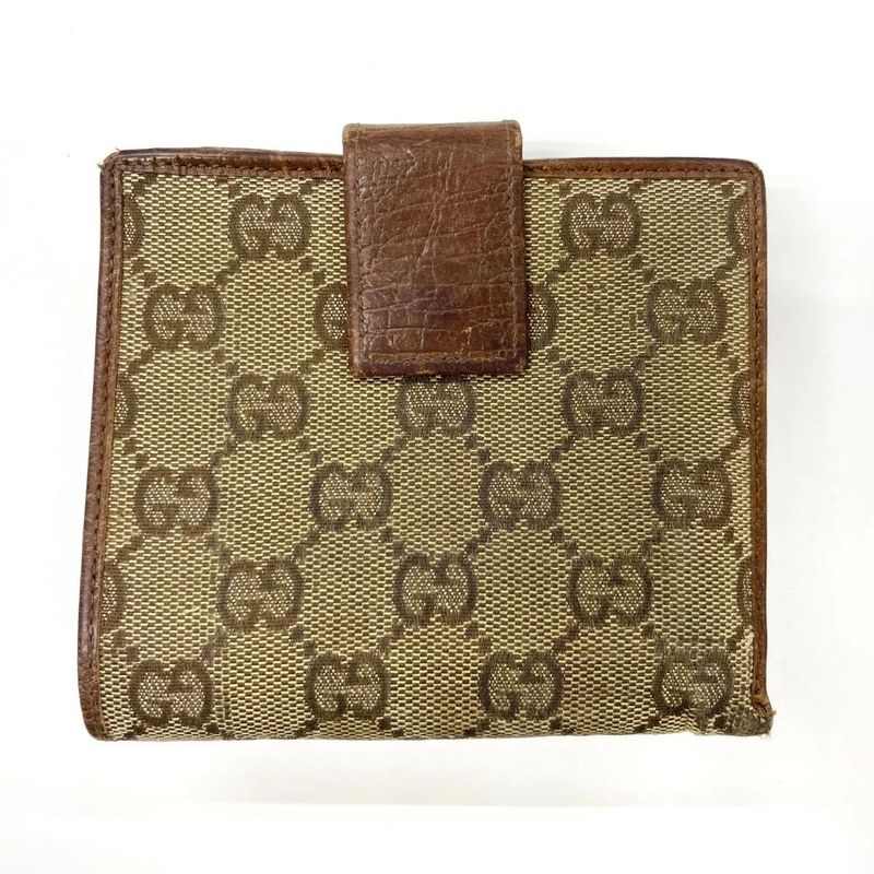 Gucci GG Canvas Leather Compact Wallet Bifold Wallet Bamboo 112521 Beige Made