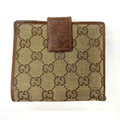 Gucci GG Canvas Leather Compact Wallet Bifold Wallet Bamboo 112521 Beige Made