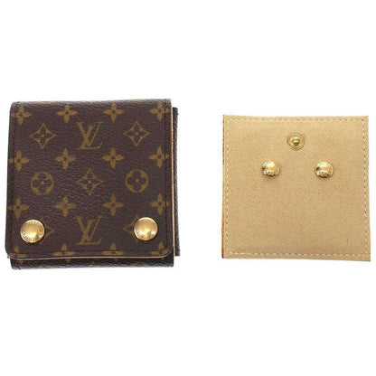 Louis Vuitton 18k Earrings Pous D'oreille Crew Round Logo Button Brown