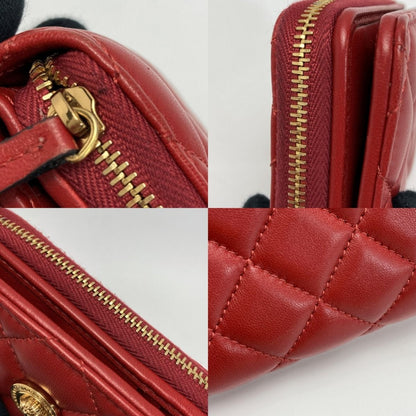 Versace Medusa Quilted Bifold Wallet Red Leather Round Zipper