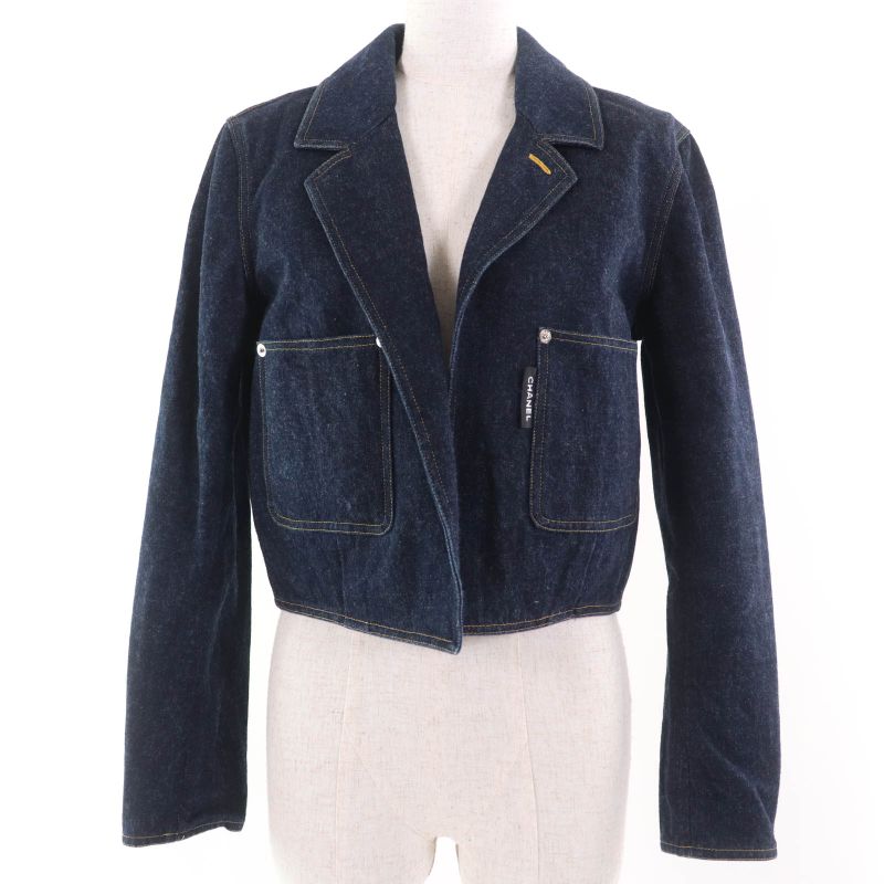 CHANEL Vintage 100% Cotton Denim Jacket Indigo Women's Approx Size M Equivalent