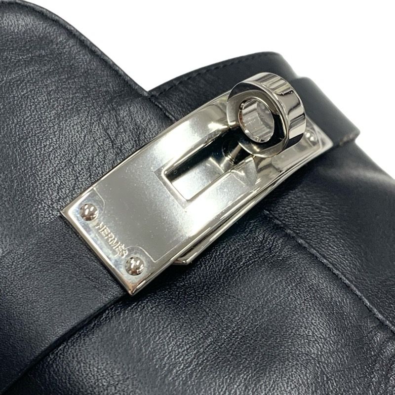 Hermes Boots Short Boots Shoes Leather Black Silver Kelly Hardware