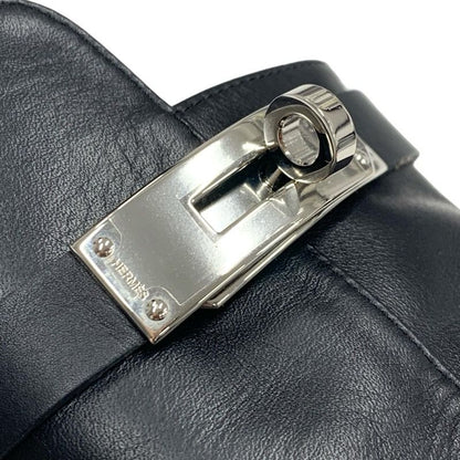 Hermes Boots Short Boots Shoes Leather Black Silver Kelly Hardware