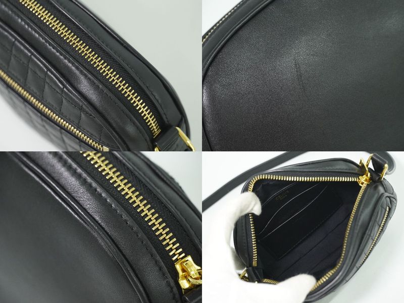Authentic Celine Ccharm Shoulder Bag Pochette Leather Black Bag Pre-owned
