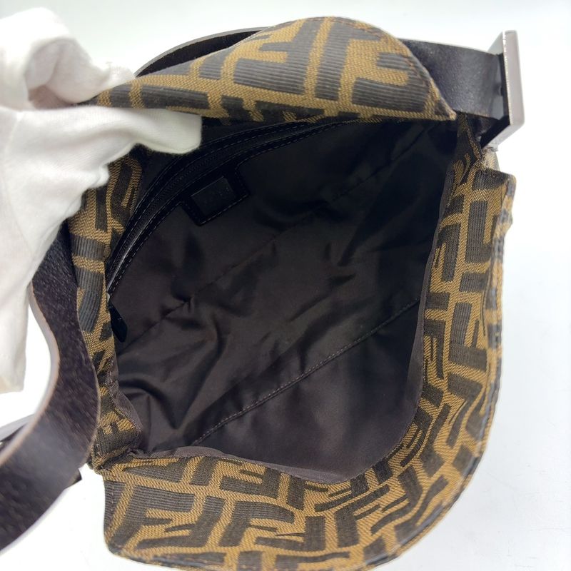 Fendi Mamma Bucket Zucchino Leather X Canvas Dark Brown X Beige Shoulder Bag