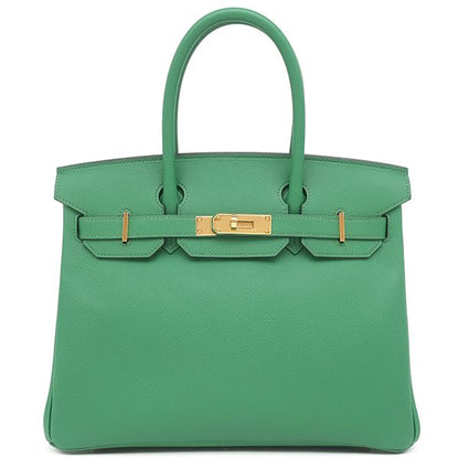 Hermes Handbag Birkin 30 Vaux Epson Cactus Gold Hardware Green D Engraved Box