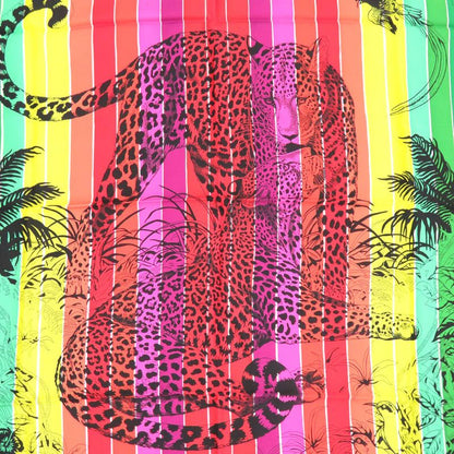 Hermes Carre 90 Jungle LOVE Rainbow Scarf Leopard Animal Stole Shawl Silk Hermes
