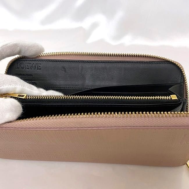 Loewe Round Zipper Long Wallet Ec22964 Beigepink Linen
