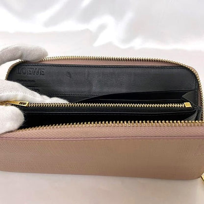 Loewe Round Zipper Long Wallet Ec22964 Beigepink Linen