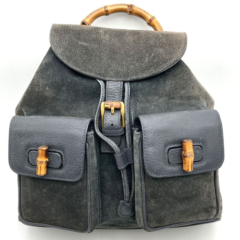 Gucci 003 2058 0016 Backpack Bamboo Suede Gray Daypack Suede Women